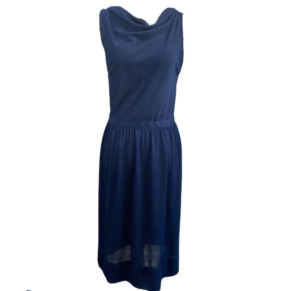 Howard Wolf Vintage Navy Blue Dress Drape Neck Sleeveless Wrap Lightweight - Picture 1 of 7